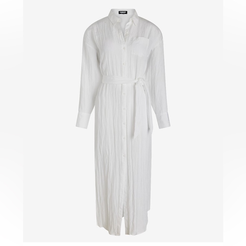 NWT Express Crinkle Portofino Maxi Shirt Dress White Size Medium